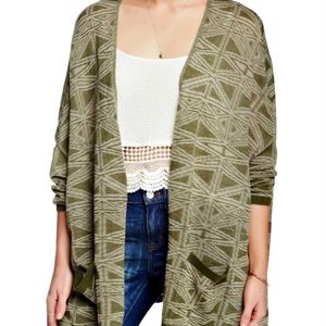 Cardigan | Olive Green Dolman Sleeve Open Boho Cardigan Sweater